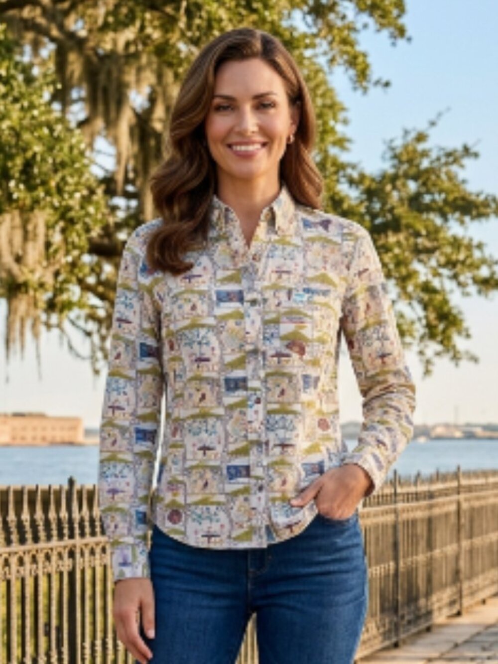 Odille Anthropologie Tarpon Tarpan Farm County Fair Animal Print Button Up Shirt